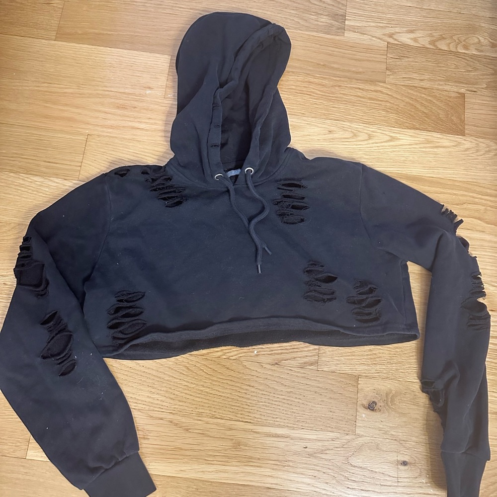 LF cropped distressed hoodie